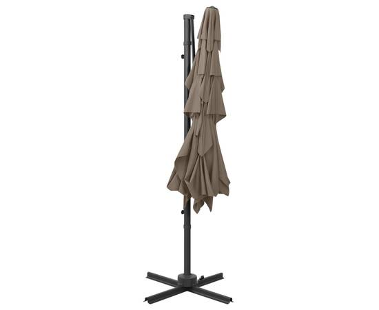 Umbrelă de soare 4 niveluri stâlp aluminiu gri taupe 250x250 cm, 5 image