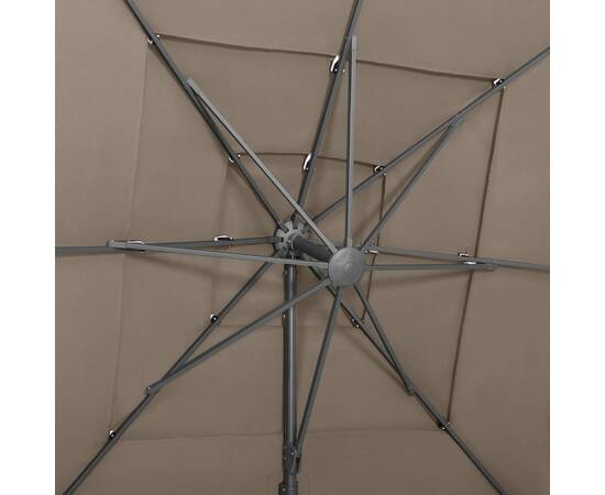 Umbrelă de soare 4 niveluri stâlp aluminiu gri taupe 250x250 cm, 2 image