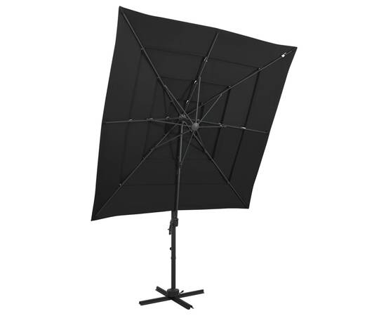 Umbrelă de soare 4 niveluri stâlp aluminiu negru 250x250 cm