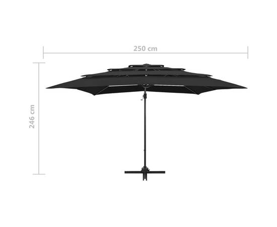 Umbrelă de soare 4 niveluri stâlp aluminiu negru 250x250 cm, 9 image