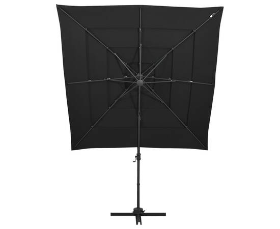 Umbrelă de soare 4 niveluri stâlp aluminiu negru 250x250 cm, 3 image