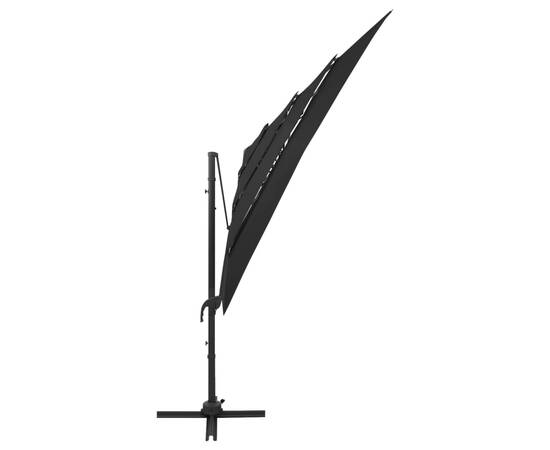 Umbrelă de soare 4 niveluri stâlp aluminiu negru 250x250 cm, 5 image