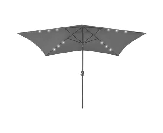 Umbrelă de soare cu led-uri și stâlp din oțel, antracit, 2x3 m