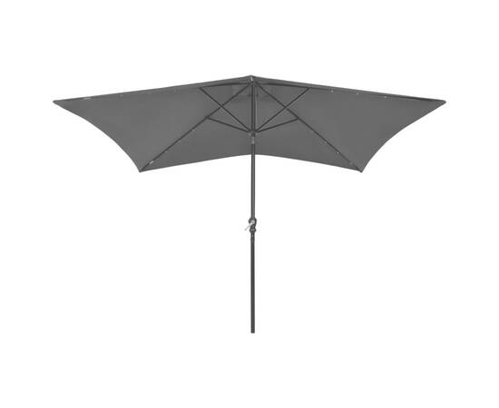 Umbrelă de soare cu led-uri și stâlp din oțel, antracit, 2x3 m, 4 image