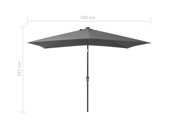 Umbrelă de soare cu led-uri și stâlp din oțel, antracit, 2x3 m, 11 image