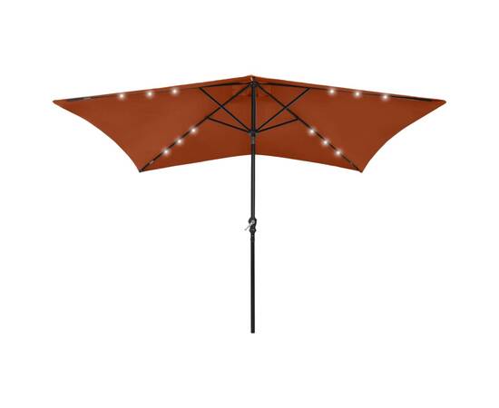Umbrelă de soare cu led-uri & stâlp din oțel, cărămiziu, 2x3 m