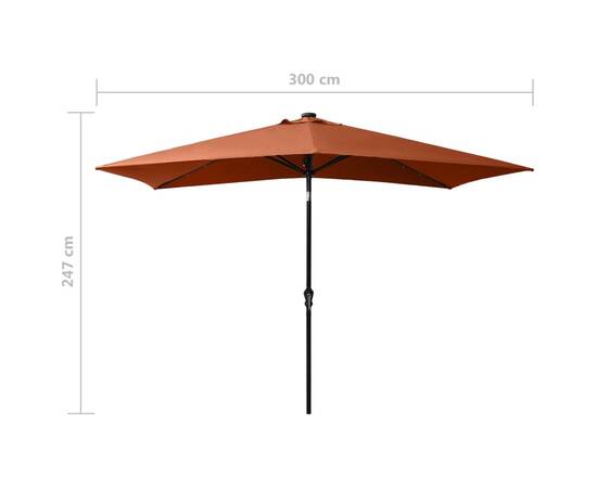 Umbrelă de soare cu led-uri & stâlp din oțel, cărămiziu, 2x3 m, 11 image