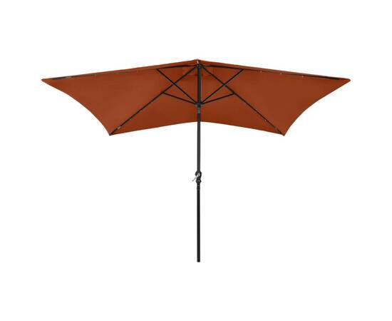 Umbrelă de soare cu led-uri & stâlp din oțel, cărămiziu, 2x3 m, 4 image