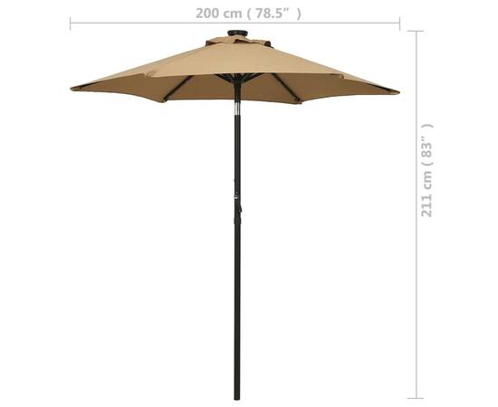 Umbrelă de soare cu lumini led, gri taupe, 200x211 cm, aluminiu, 9 image
