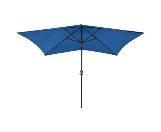 Umbrelă de soare cu stâlp din oțel & led-uri, albastru, 2x3 m, 4 image