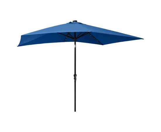 Umbrelă de soare cu stâlp din oțel & led-uri, albastru, 2x3 m, 6 image