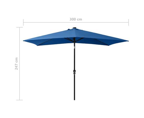 Umbrelă de soare cu stâlp din oțel & led-uri, albastru, 2x3 m, 11 image