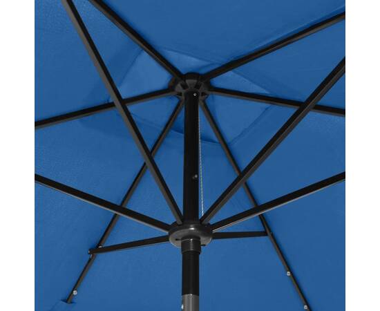Umbrelă de soare cu stâlp din oțel & led-uri, albastru, 2x3 m, 2 image