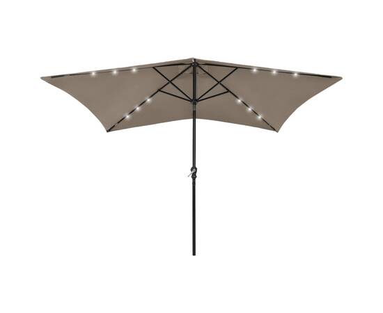 Umbrelă de soare cu stâlp din oțel & led-uri, gri taupe, 2x3 m