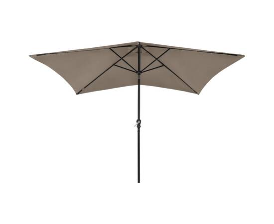 Umbrelă de soare cu stâlp din oțel & led-uri, gri taupe, 2x3 m, 4 image