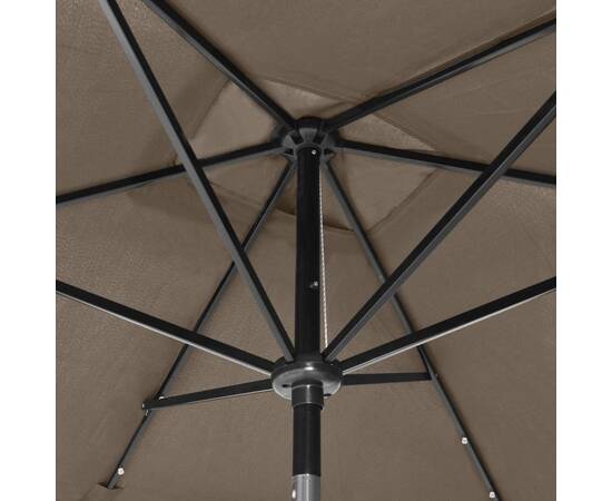 Umbrelă de soare cu stâlp din oțel & led-uri, gri taupe, 2x3 m, 2 image