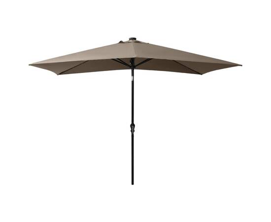 Umbrelă de soare cu stâlp din oțel & led-uri, gri taupe, 2x3 m, 5 image