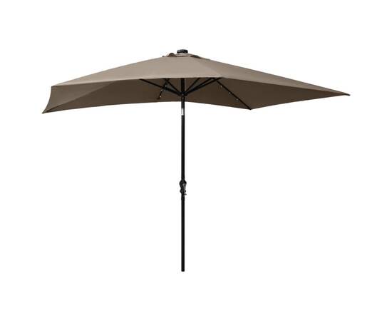 Umbrelă de soare cu stâlp din oțel & led-uri, gri taupe, 2x3 m, 6 image