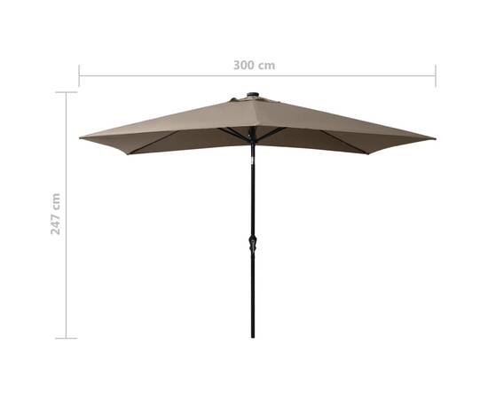 Umbrelă de soare cu stâlp din oțel & led-uri, gri taupe, 2x3 m, 11 image