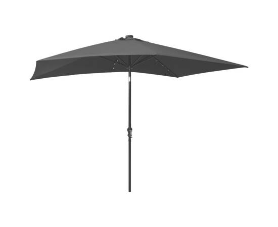 Umbrelă de soare cu stâlp din oțel & led-uri, negru, 2x3 m, 6 image
