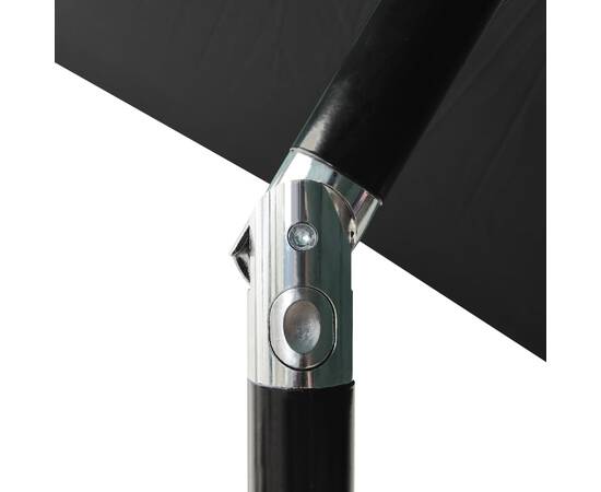Umbrelă de soare cu stâlp din oțel & led-uri, negru, 2x3 m, 9 image