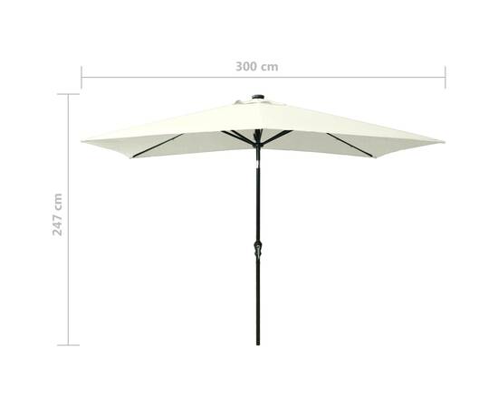 Umbrelă de soare cu stâlp din oțel & led-uri, nisipiu, 2x3 m, 11 image