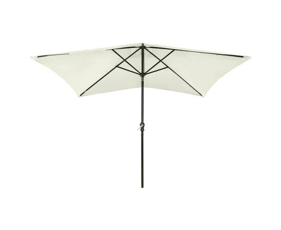 Umbrelă de soare cu stâlp din oțel & led-uri, nisipiu, 2x3 m, 4 image