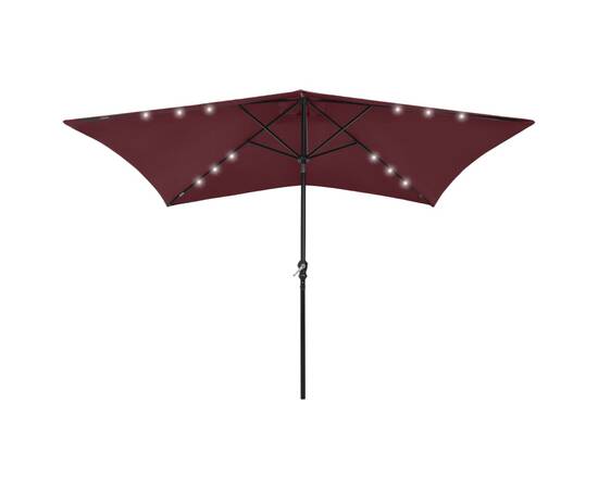 Umbrelă de soare cu stâlp din oțel & led-uri, roșu bordo, 2x3 m