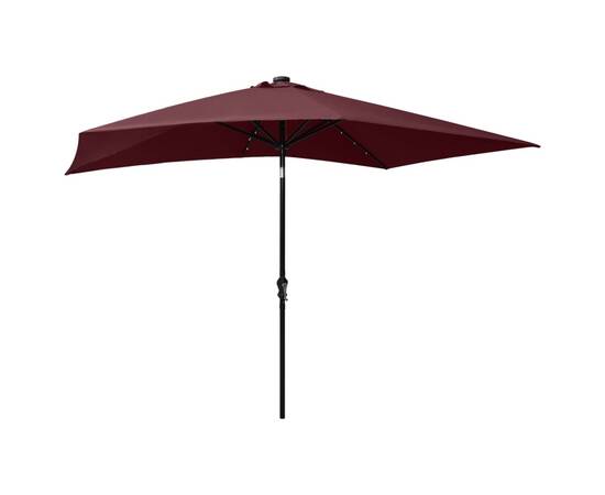 Umbrelă de soare cu stâlp din oțel & led-uri, roșu bordo, 2x3 m, 6 image