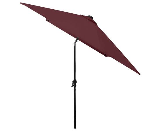 Umbrelă de soare cu stâlp din oțel & led-uri, roșu bordo, 2x3 m, 7 image