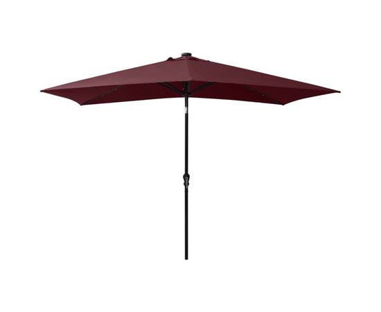 Umbrelă de soare cu stâlp din oțel & led-uri, roșu bordo, 2x3 m, 5 image