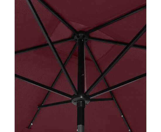 Umbrelă de soare cu stâlp din oțel & led-uri, roșu bordo, 2x3 m, 2 image