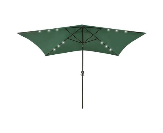 Umbrelă de soare cu stâlp din oțel & led-uri, verde, 2x3 m