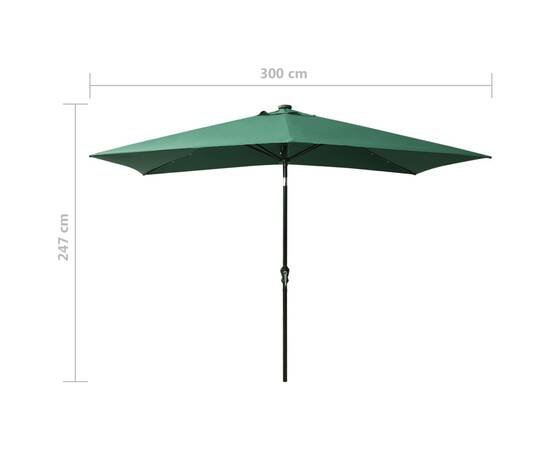 Umbrelă de soare cu stâlp din oțel & led-uri, verde, 2x3 m, 11 image