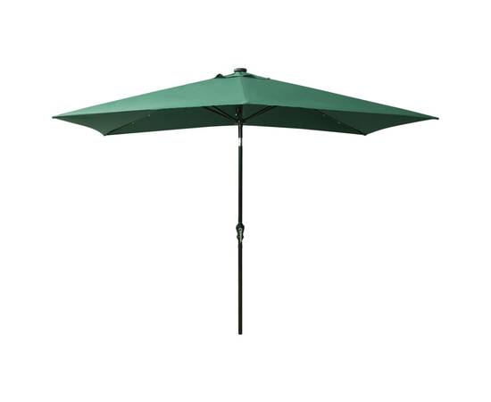 Umbrelă de soare cu stâlp din oțel & led-uri, verde, 2x3 m, 5 image