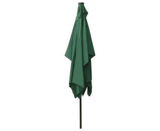 Umbrelă de soare cu stâlp din oțel & led-uri, verde, 2x3 m, 8 image