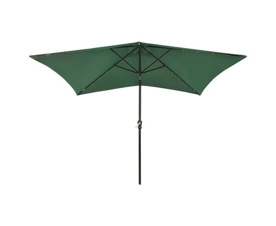 Umbrelă de soare cu stâlp din oțel & led-uri, verde, 2x3 m, 4 image