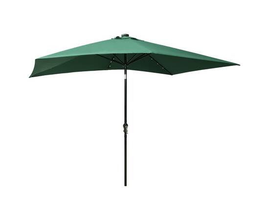 Umbrelă de soare cu stâlp din oțel & led-uri, verde, 2x3 m, 6 image