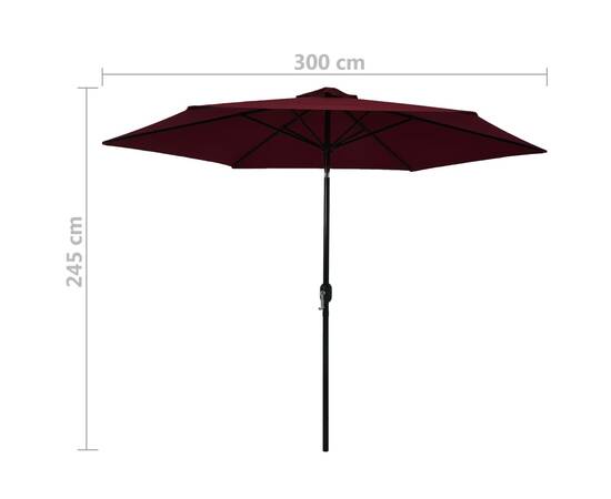 Umbrelă de soare de exterior, stâlp metalic, roșu bordo, 300 cm, 7 image