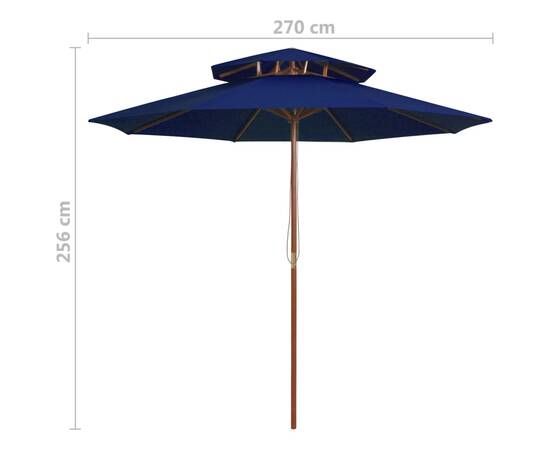 Umbrelă de soare dublă, stâlp din lemn, albastru, 270 cm, 6 image