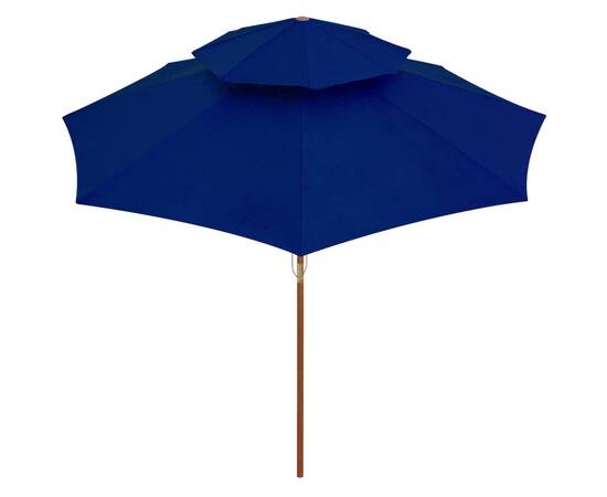 Umbrelă de soare dublă, stâlp din lemn, albastru, 270 cm, 4 image