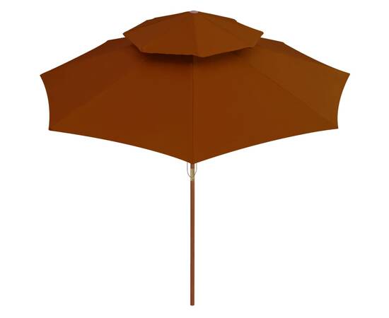 Umbrelă de soare dublă, stâlp din lemn, cărămiziu, 270 cm, 4 image