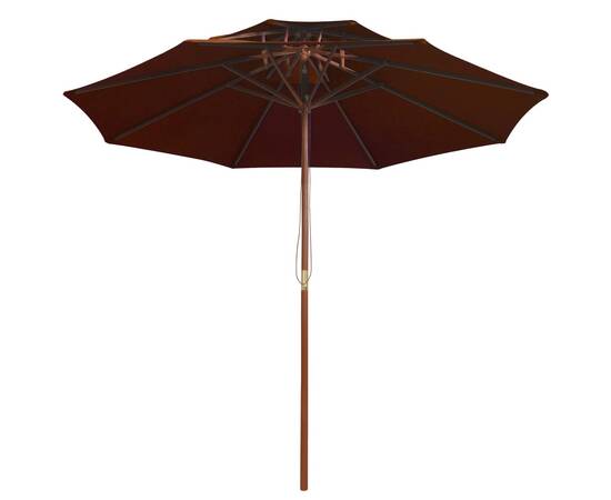 Umbrelă de soare dublă, stâlp din lemn, cărămiziu, 270 cm, 3 image