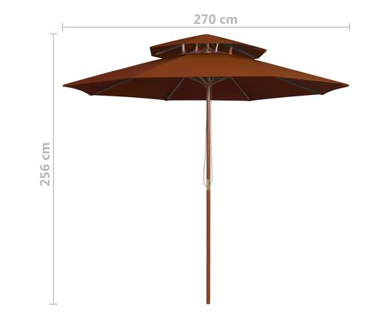 Umbrelă de soare dublă, stâlp din lemn, cărămiziu, 270 cm, 6 image