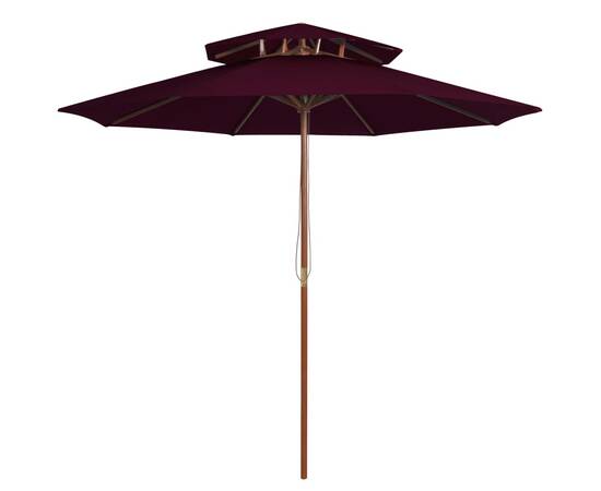 Umbrelă de soare dublă, stâlp din lemn, roșu bordo, 270 cm
