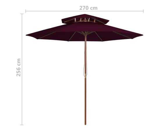 Umbrelă de soare dublă, stâlp din lemn, roșu bordo, 270 cm, 6 image
