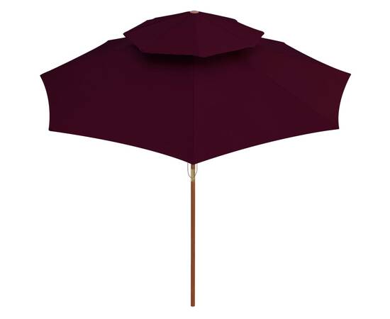 Umbrelă de soare dublă, stâlp din lemn, roșu bordo, 270 cm, 4 image