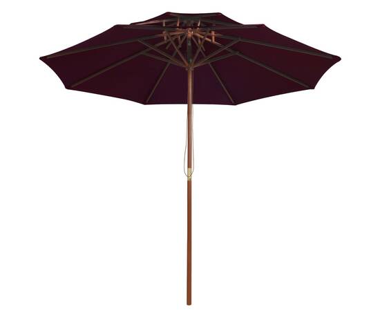 Umbrelă de soare dublă, stâlp din lemn, roșu bordo, 270 cm, 3 image