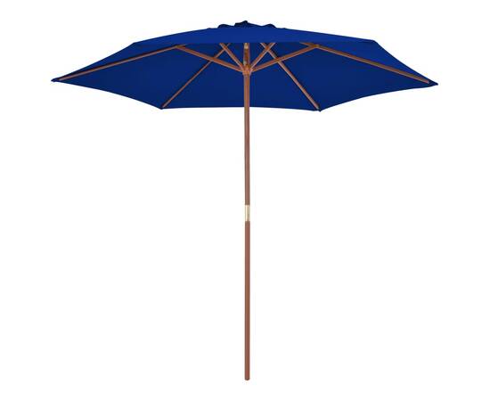 Umbrelă de soare exterior cu stâlp din lemn, albastru, 270 cm, 3 image