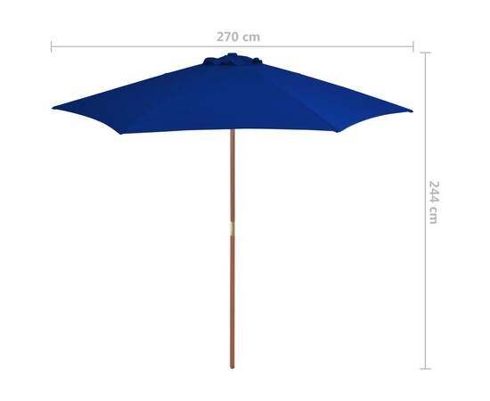 Umbrelă de soare exterior cu stâlp din lemn, albastru, 270 cm, 6 image